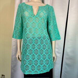 Jordan Taylor Women Teal Swim Cover up Summer Floral Sheer Lace Layering Size XL